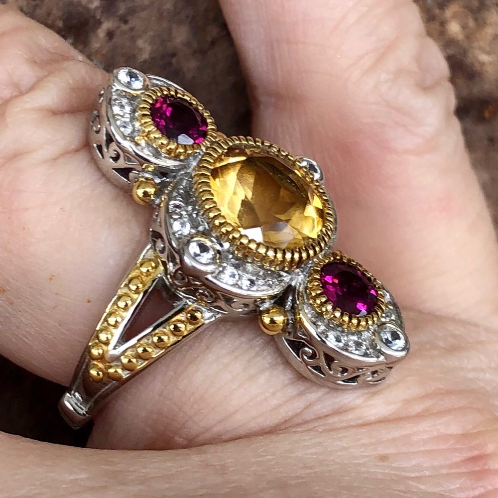 Dallas Prince Citrine/Garnet/Zircon Ring